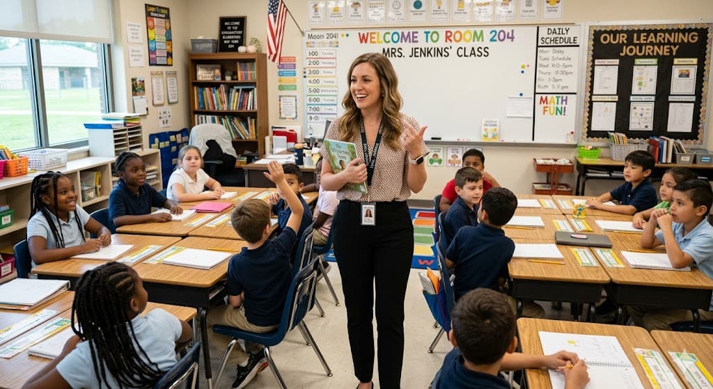 Teacher engaging with students in a classroom